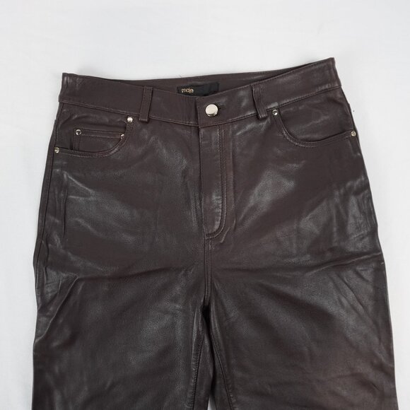 Maje Plutoma Flared Leather Trousers In Marron Brown Women's Size EU 38 - NWT - Picture 2 of 12